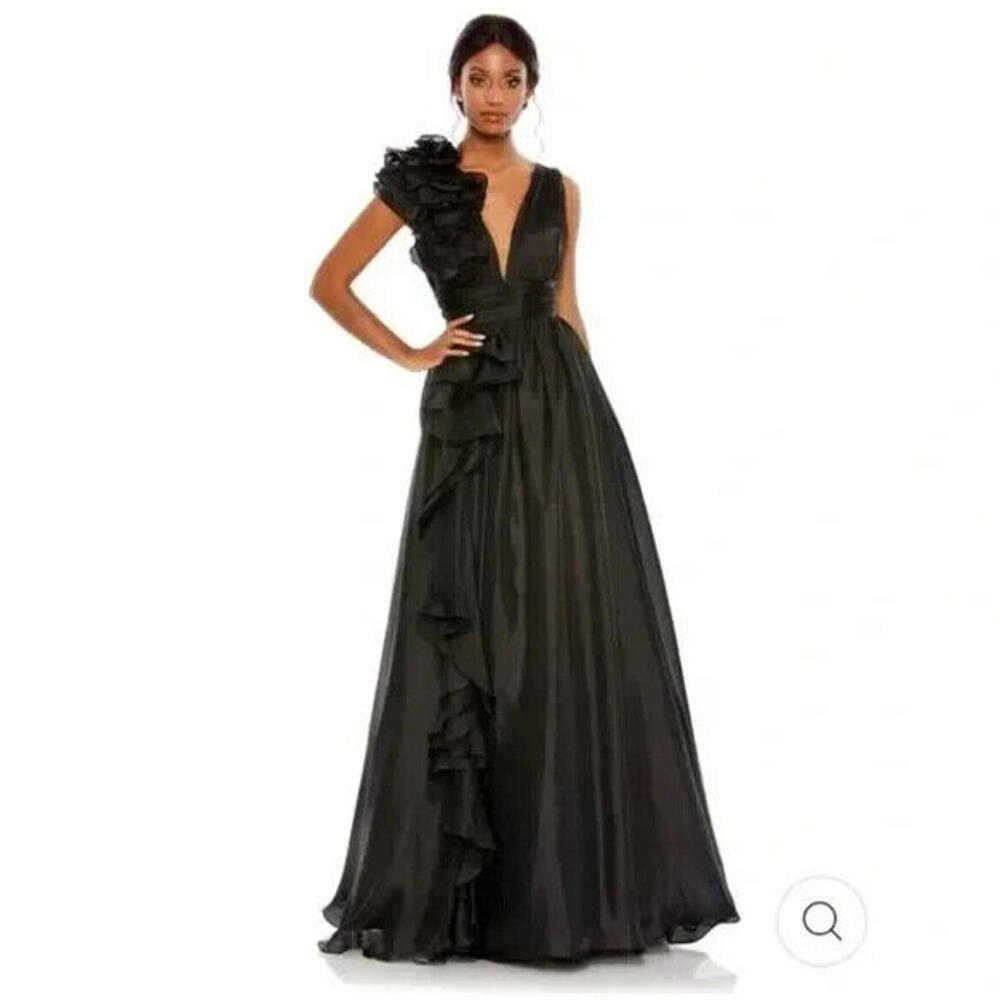 Mac Duggal Black Ruffled Evening Gown
